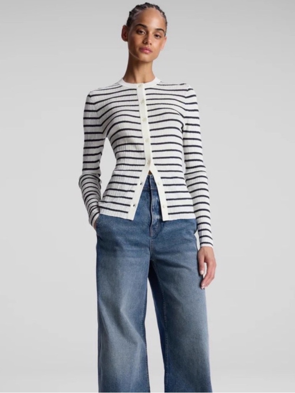 A.L.C. Fisher cardigan in bright white and navy stripes. Size XS